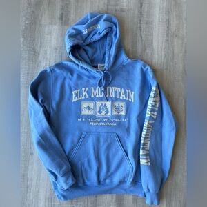 GILDAN Blue Elk Mountain Long Sleeve Hoodie Sweatshirt Size Small